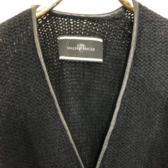 Malene Birger Mohair Sweater Black Faux Leather Trim Zip Front Cardigan - Picture 2 of 10